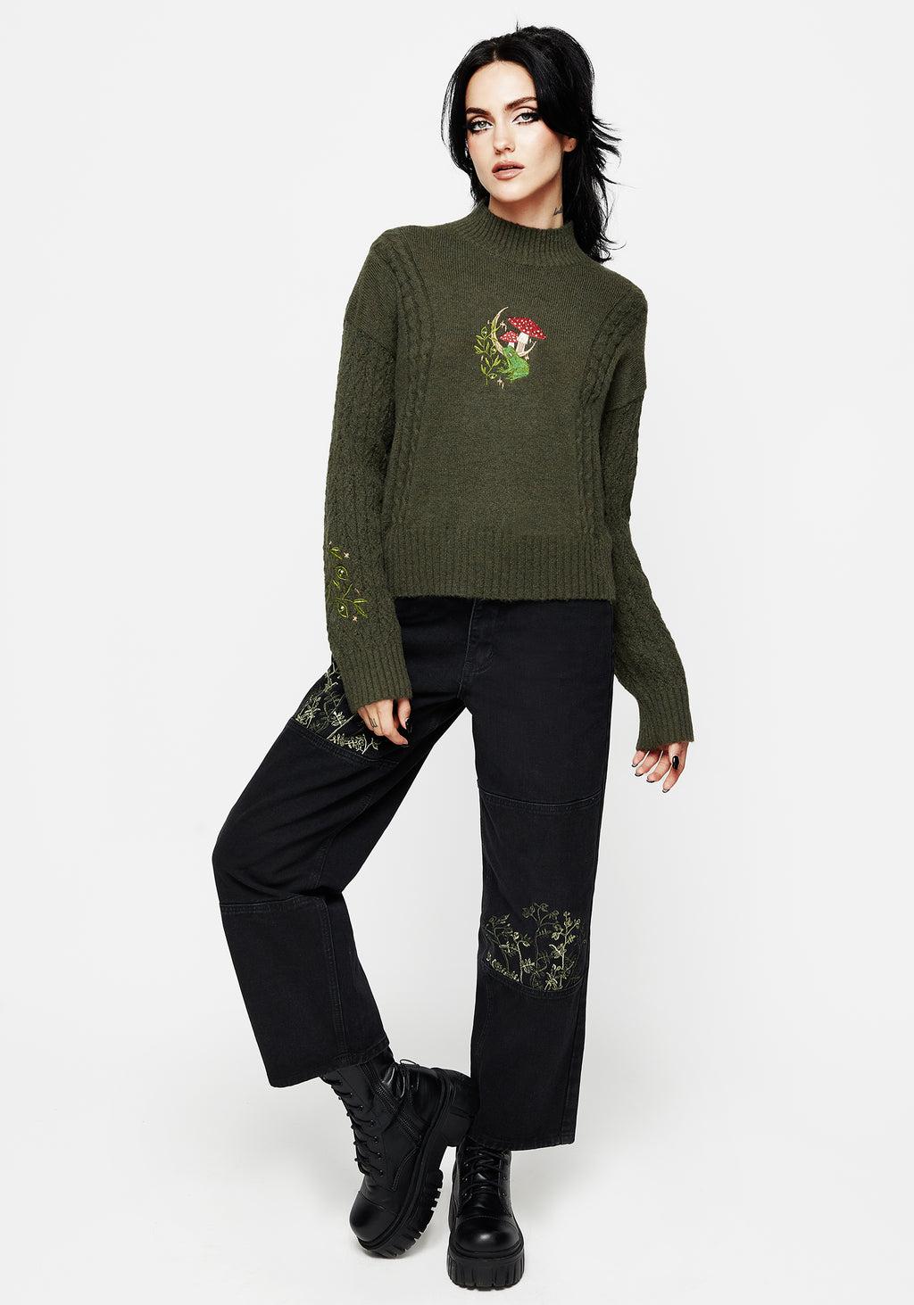 Swamplife Embroidered Cable Knit Relaxed Sweater Product Image