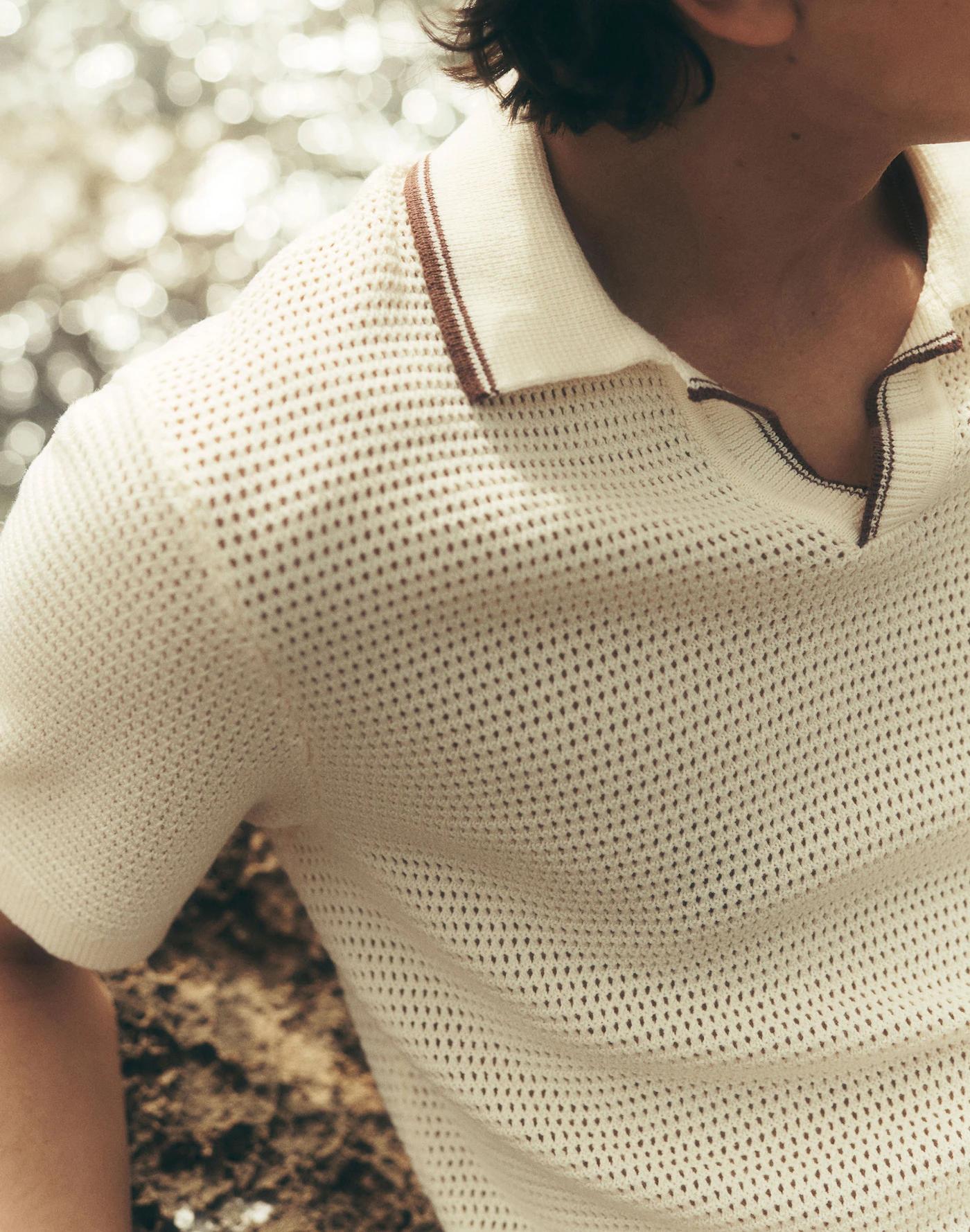 Contrast-Stitch Johnny-Collar Sweater Polo Product Image