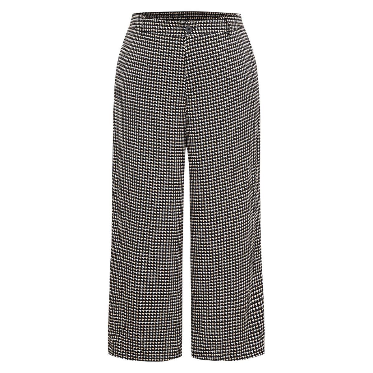 Plus Size Houndstooth Elastic Waist Straight Leg Pants Women Black Office Straight Leg High Rise Work Pants BloomChic 14-16/1X Product Image