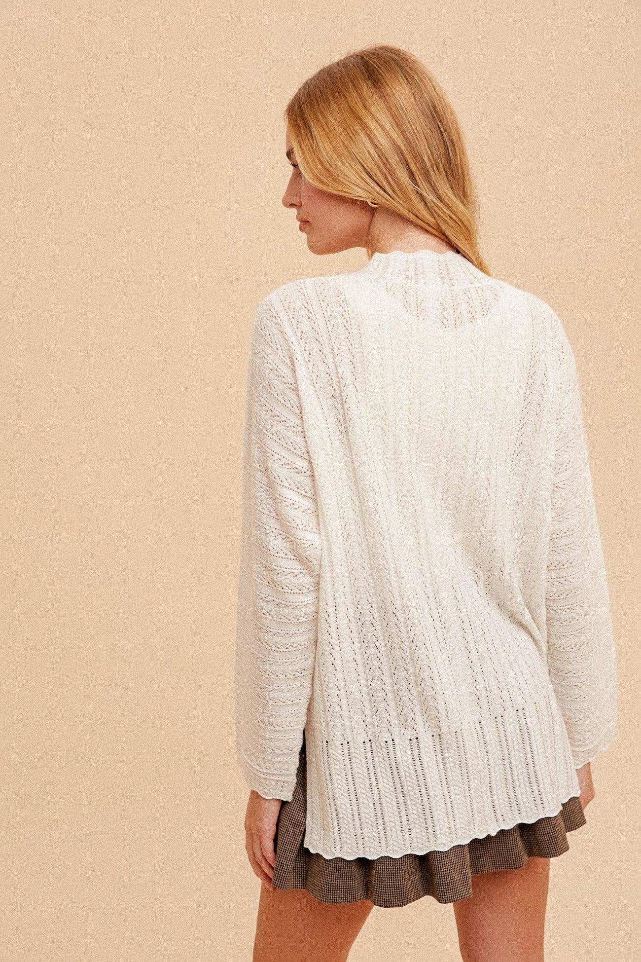 White Pointelle Lightweight Cardigan Product Image