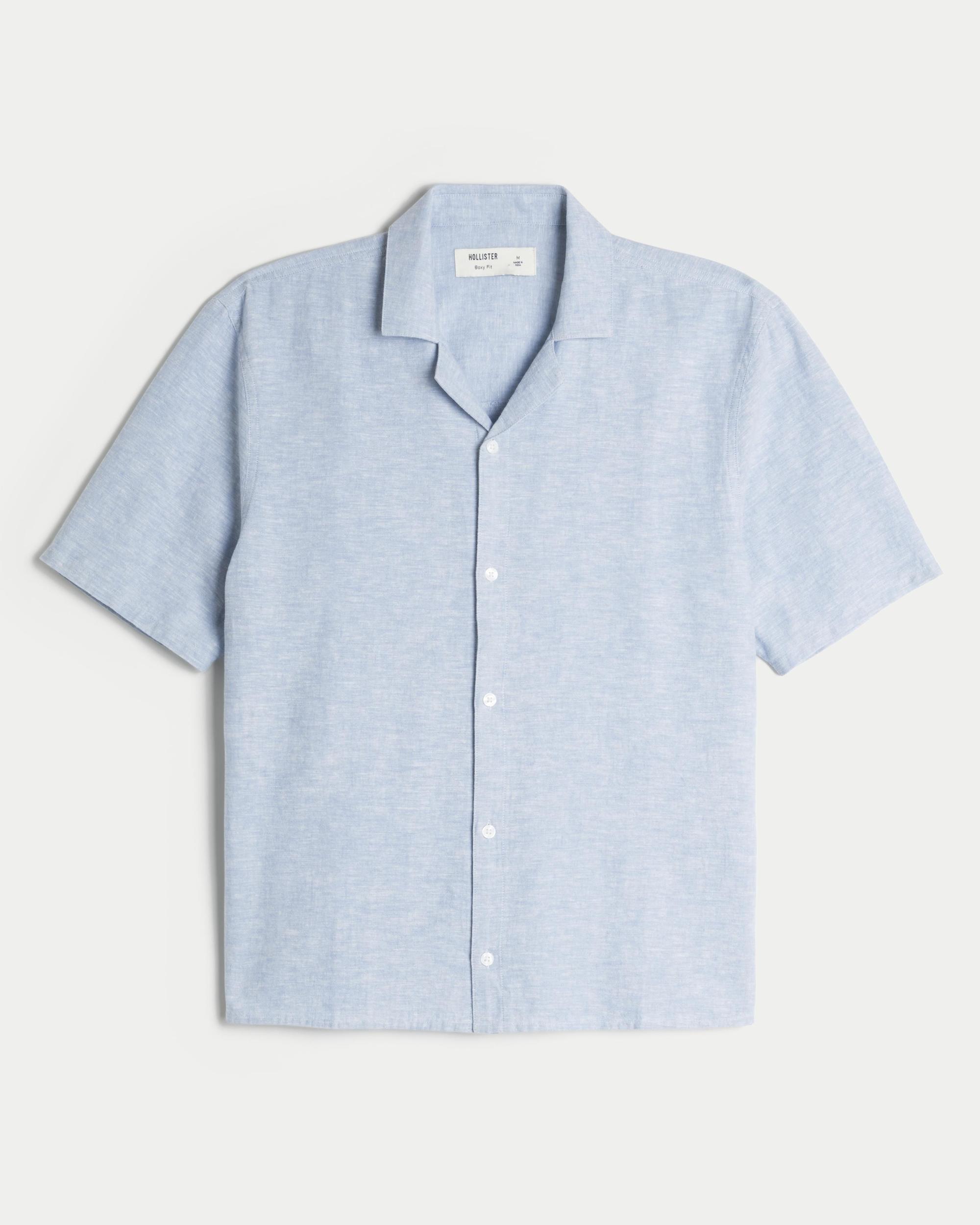 Boxy Short-Sleeve Linen-Blend Shirt Product Image