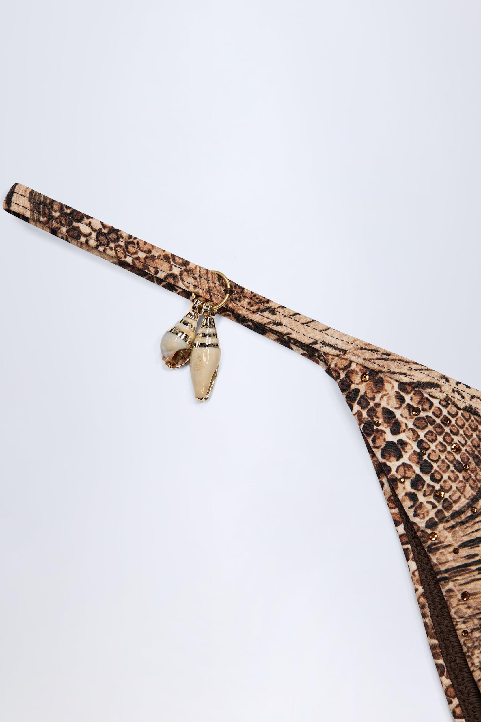 Charm-Detail Thong Bikini Bottoms in Snake Print Product Image