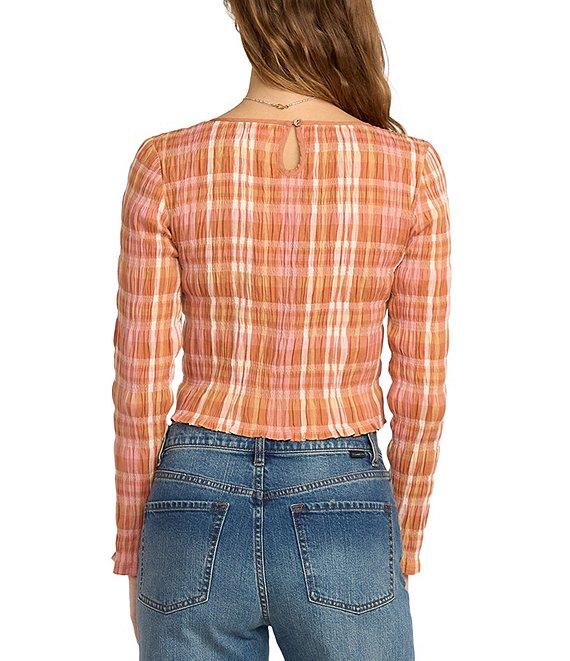 Billabong Check Me Out Yarn-Dyed Plaid Checked Long Sleeve Textured Knit Top Product Image