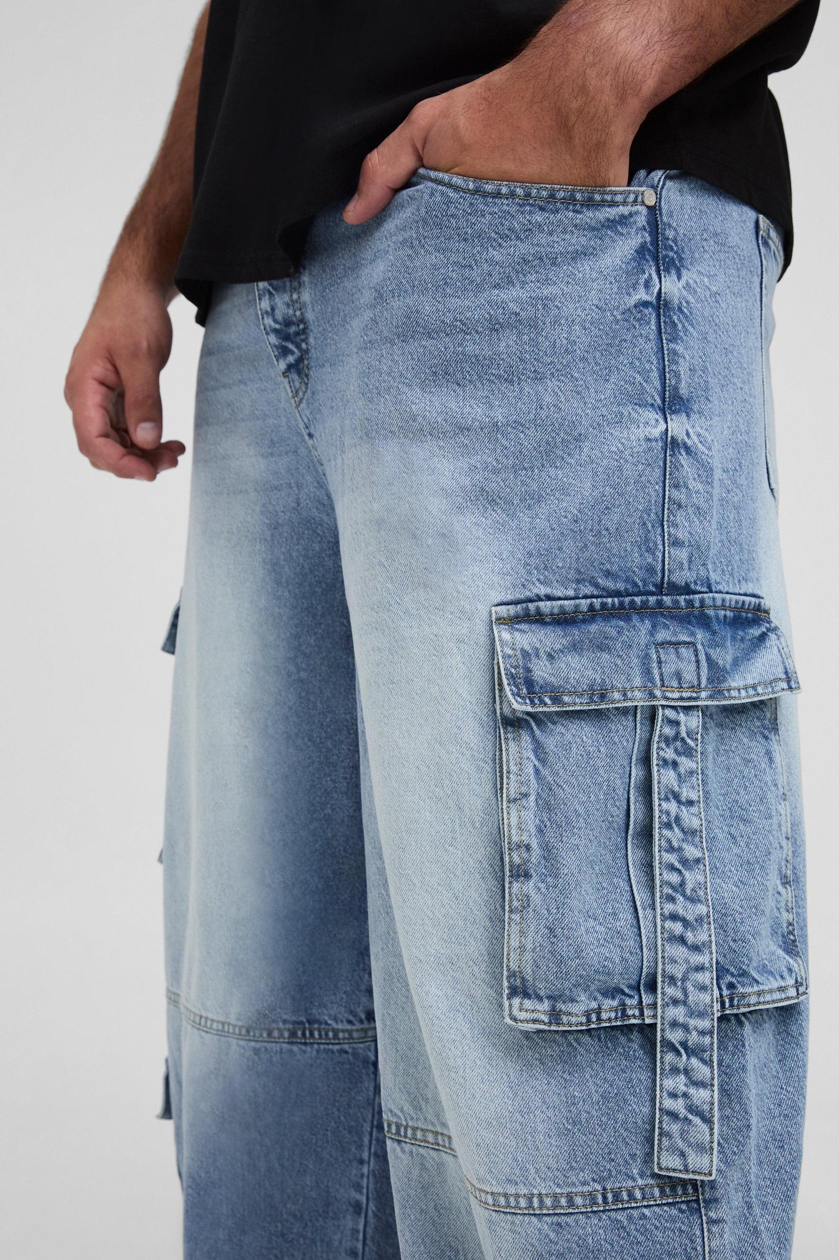 Plus Multi Pocket Baggy Cargo Jeans | boohooMAN USA Product Image