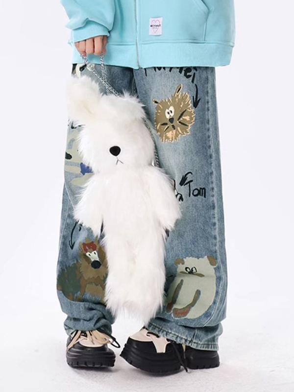 Graffiti Print American High Waist Loose Jeans Boyfriend Jeans Product Image