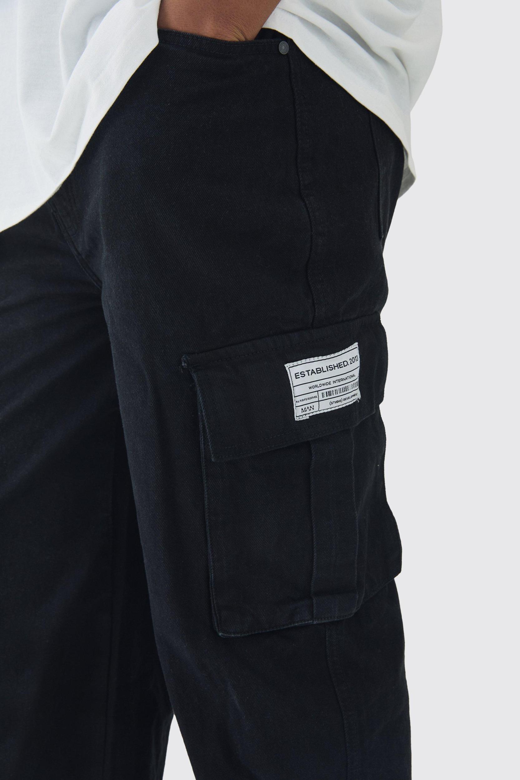 Tall Relaxed Fit Woven Tab Cargo Jeans | boohooMAN USA Product Image