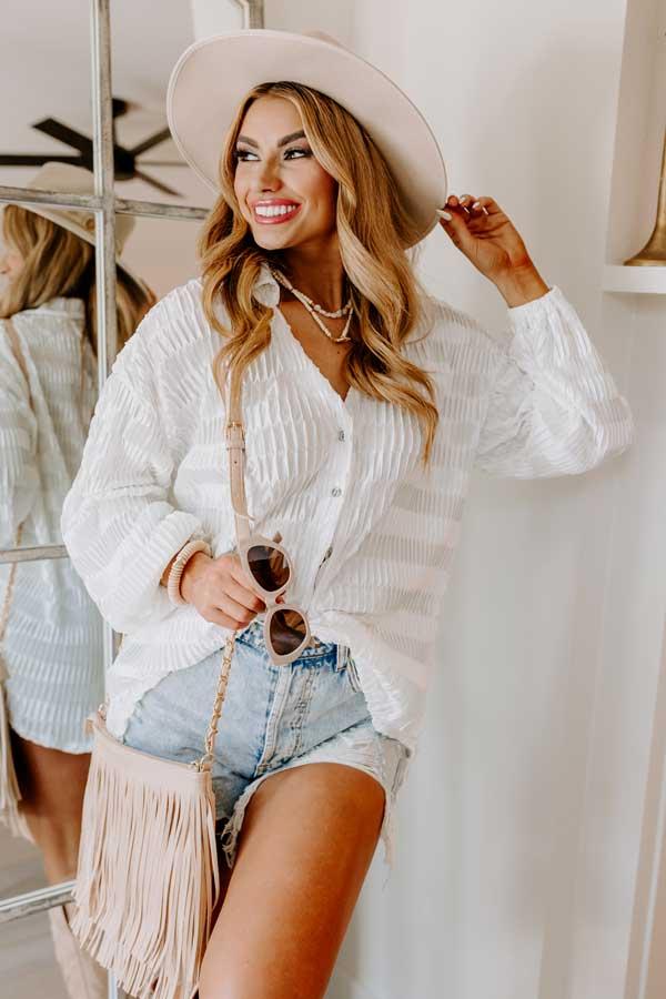 Champagne Season Pleated Top in White Product Image