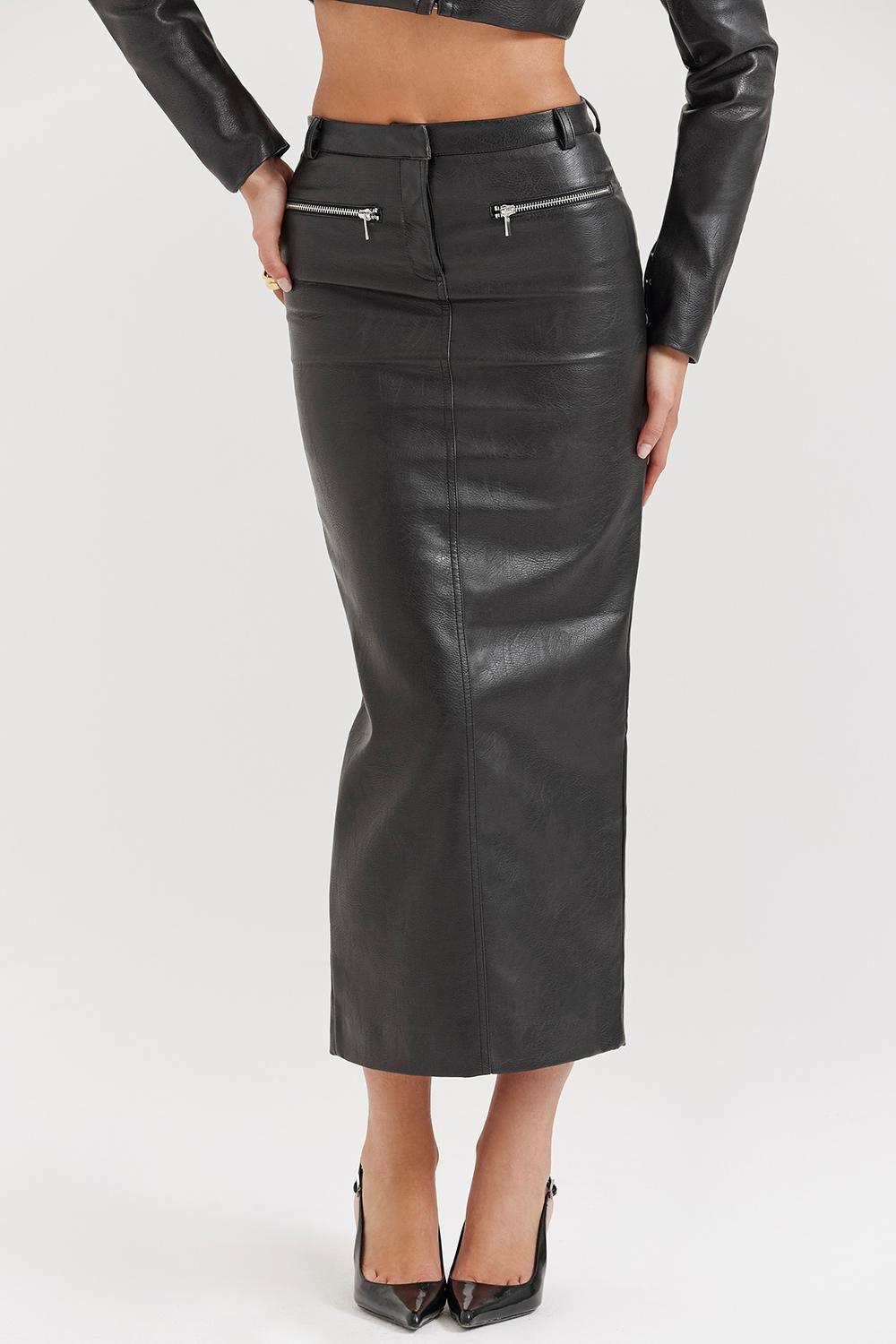 Tana  black vegan leather maxi skirt Product Image