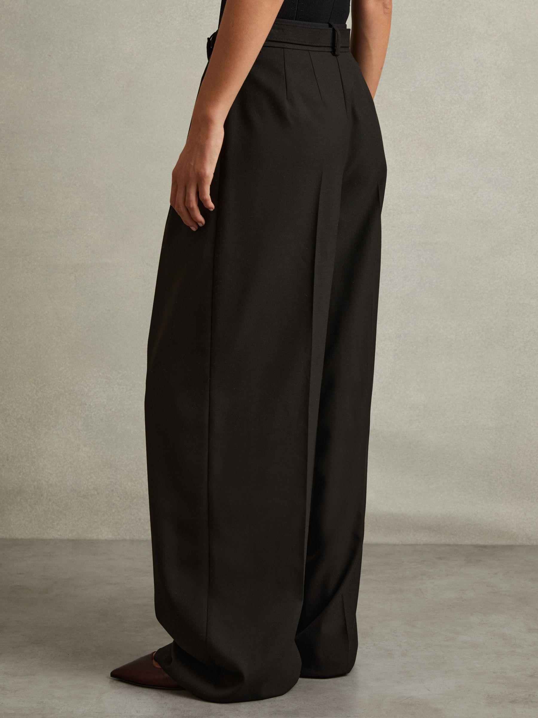 Belted Wide Leg Trousers in Black Product Image