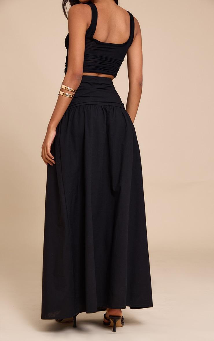 Black Cotton Ruched Waist Maxi Skirt Product Image