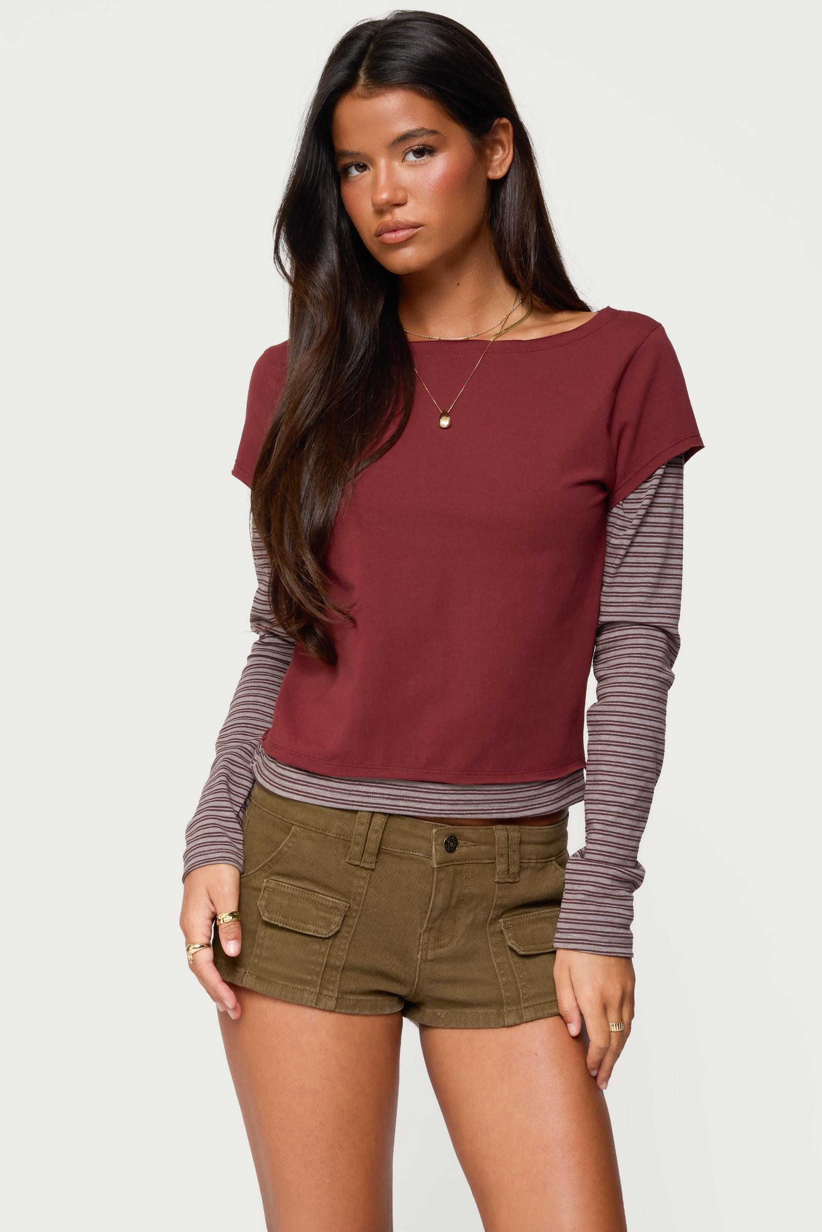 Layered Stripey Long Sleeve T Shirt Product Image