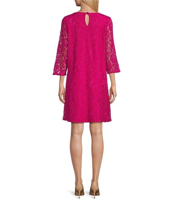 Caroline Rose Lace Round Neck 3/4 Sleeve Shift Dress Product Image