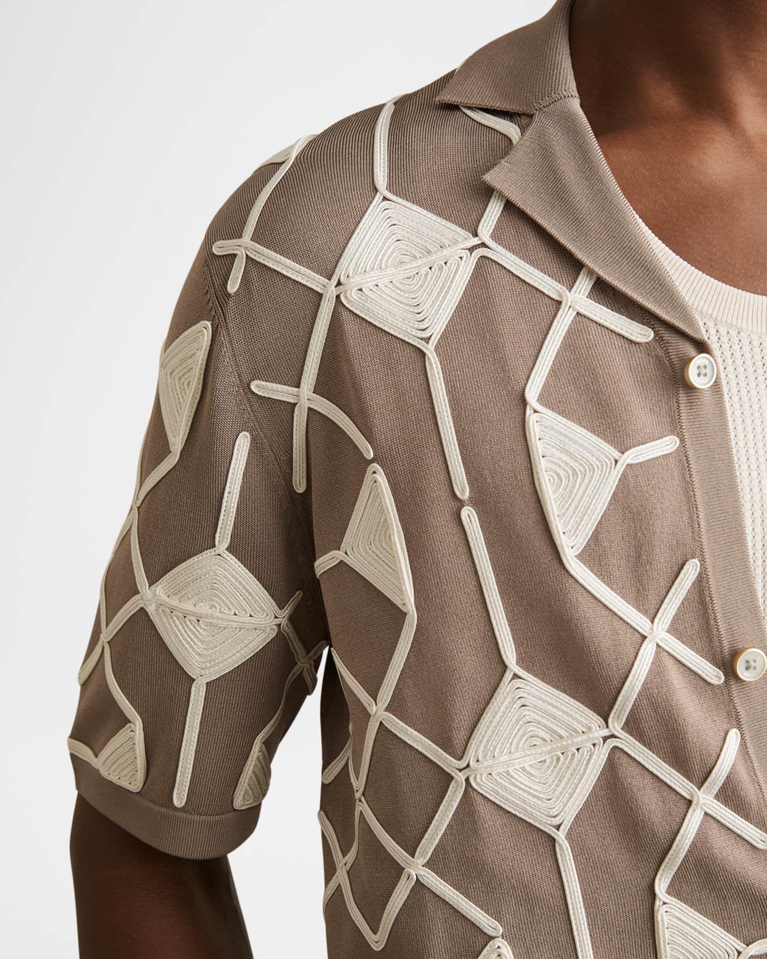 Men's Terrazzo Geometric Embroidery Knit Camp Shirt Product Image