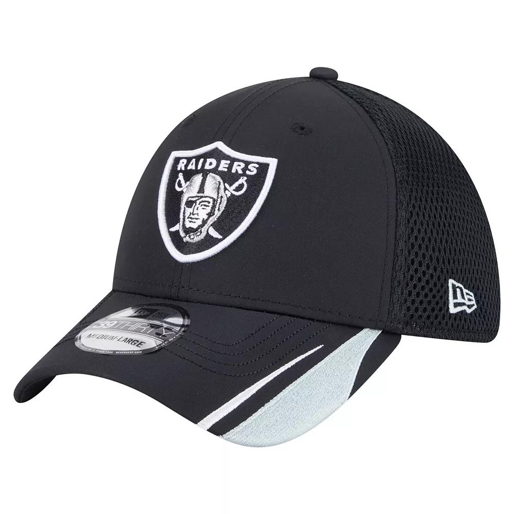 Men's New Era  Black Las Vegas Raiders Game Day Linear 39THIRTY Flex Hat, Size: Large/XL, Lvr Black Product Image