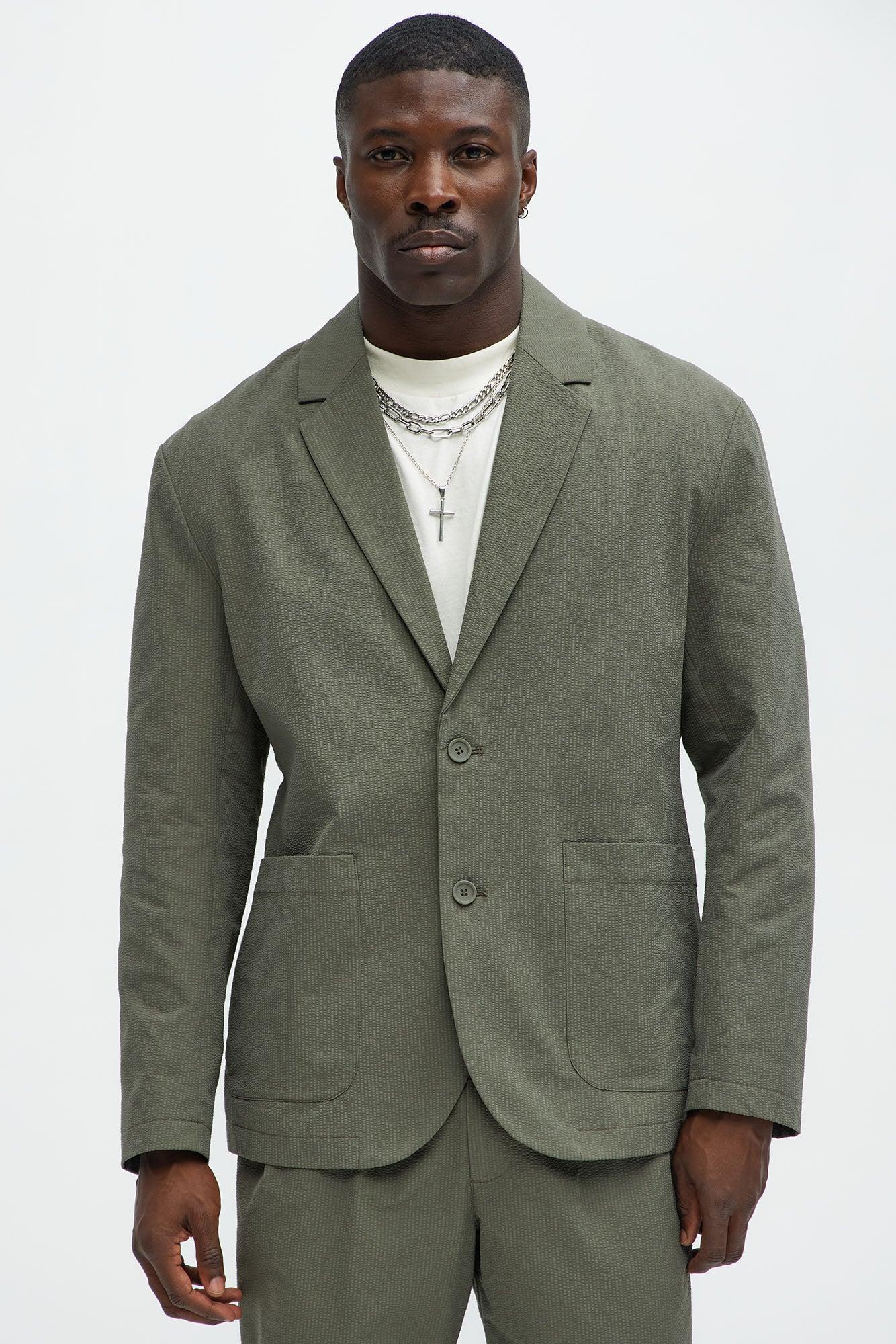 Seersucker Casual Blazer - Olive Product Image