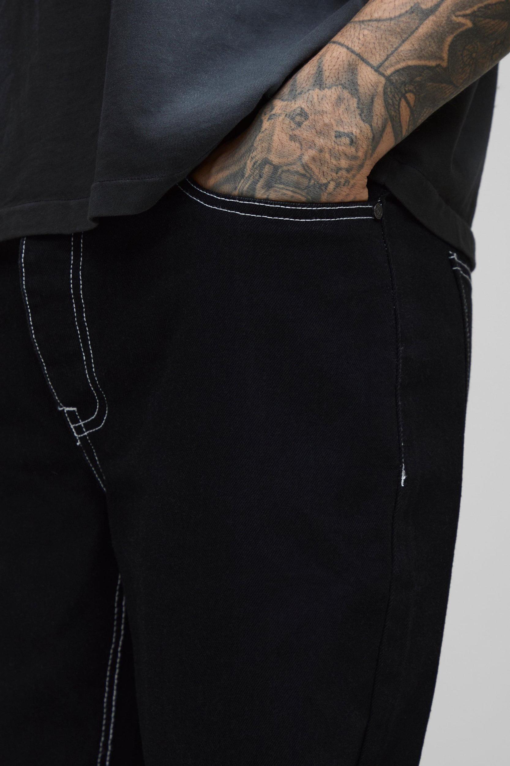 Tall Straight Rigid Contrast Stitch Jeans | boohooMAN USA Product Image