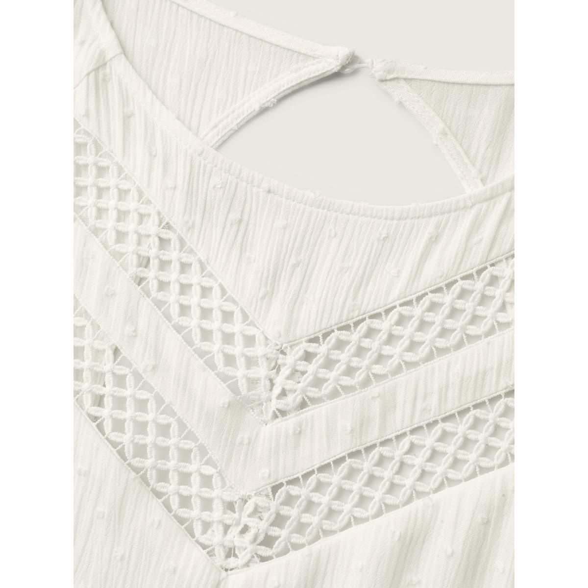 Plus Size WhiteSmoke Lace Trim Textured Flowy Solid Blouse Women Long Sleeve Round Neck Everyday-Elegant Blouses BloomChic 10/M Product Image