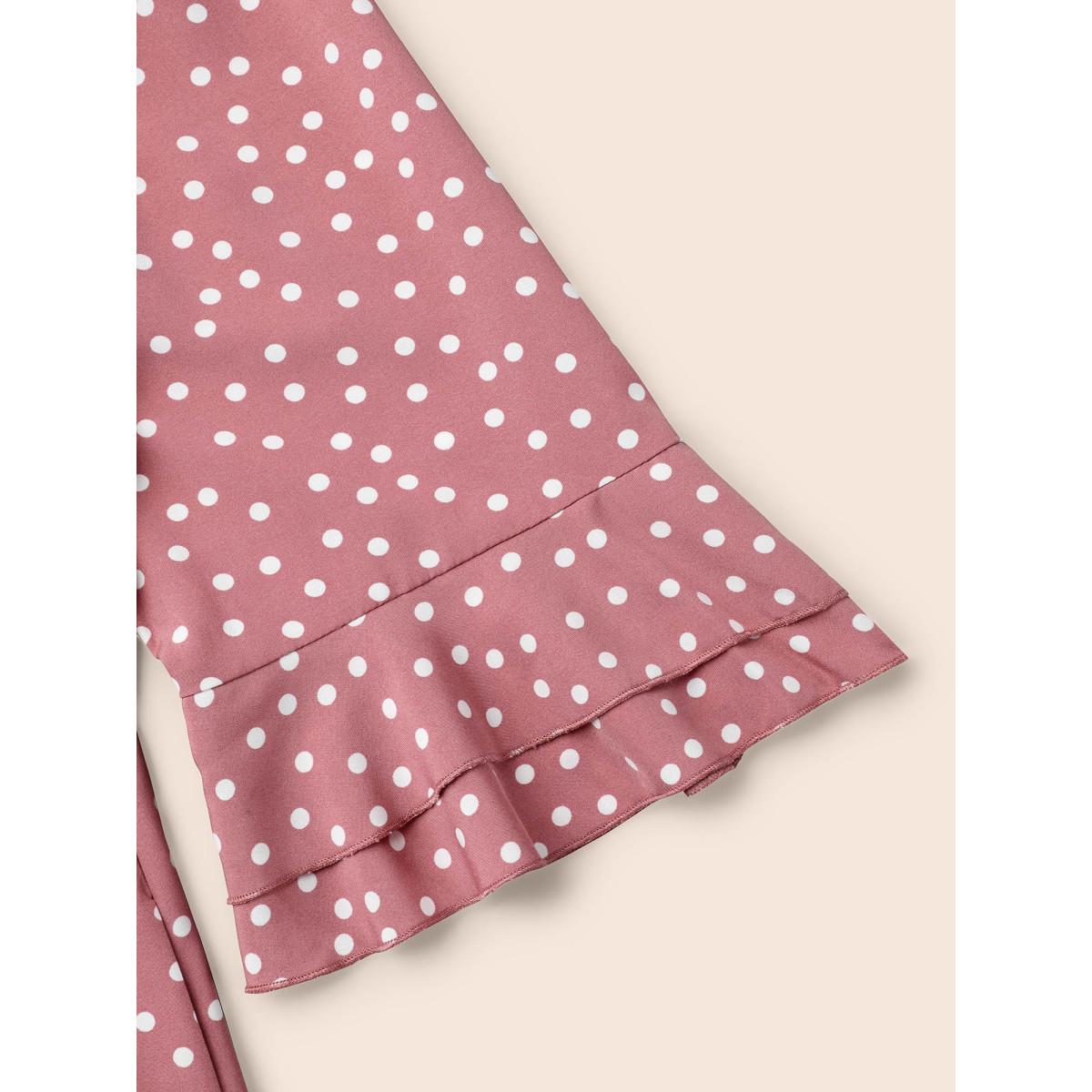 Plus Size Polka Dot Print Tiered Ruffles Sleeve Midi Dress Watermelon Women Elegant Ruffles Round Neck Elbow-length sleeve Curvy BloomChic 30/6X Product Image