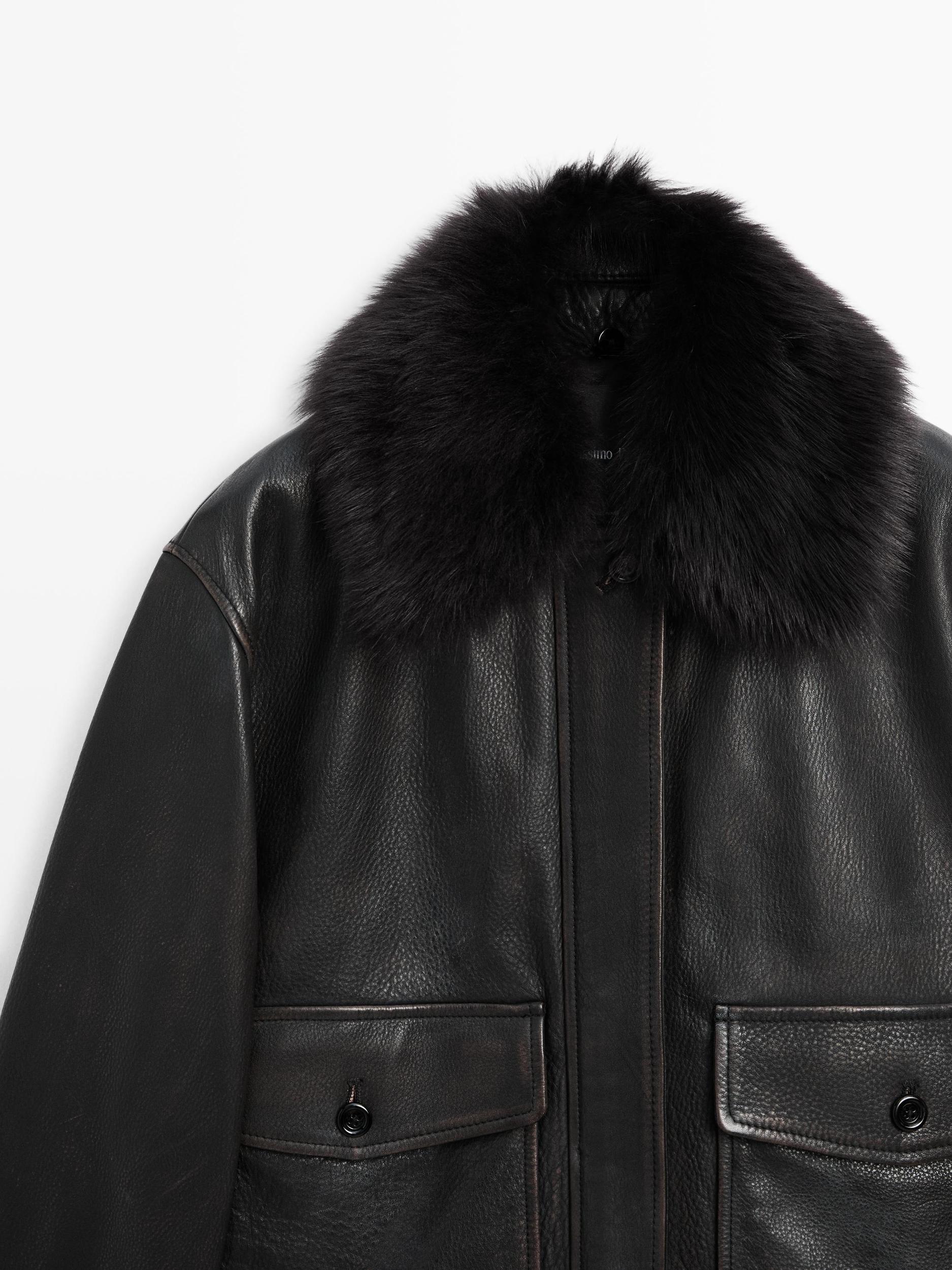 Nappa leather jacket with lambskin collar Product Image