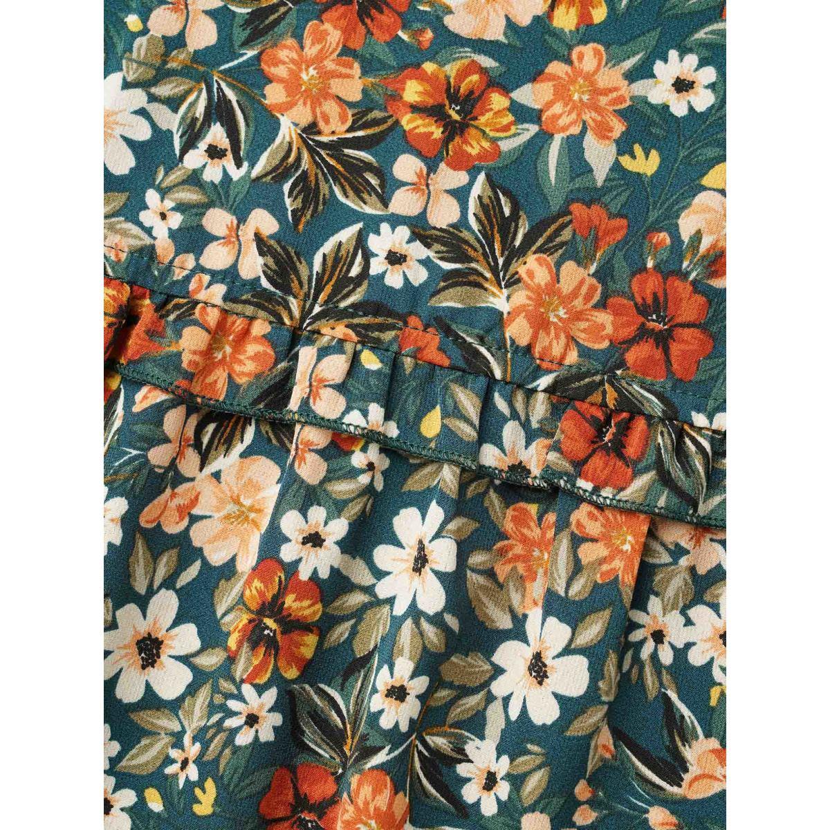 Plus Size DarkSlateGray Floral Ruffled Round Neck Shirt Women Timeless Short sleeve Round Neck Elegant Blouses BloomChic 30/6X Product Image