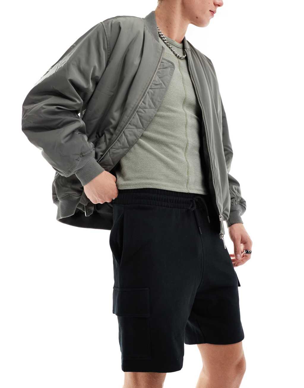 ASOS DESIGN slim cargo shorts in black  Product Image