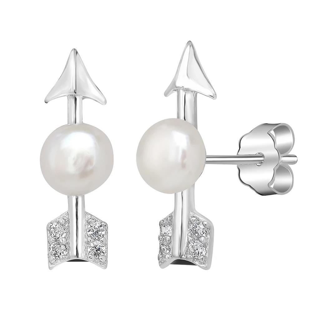 Gemistry Sterling Silver Freshwater Cultured Pearl & Cubic Zirconia Arrow Stud Earrings, Women's Product Image