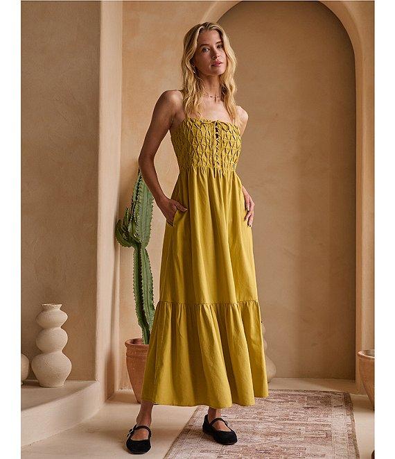 Skies Are Blue Square Neck Smocked Bodice Midi Dress Product Image