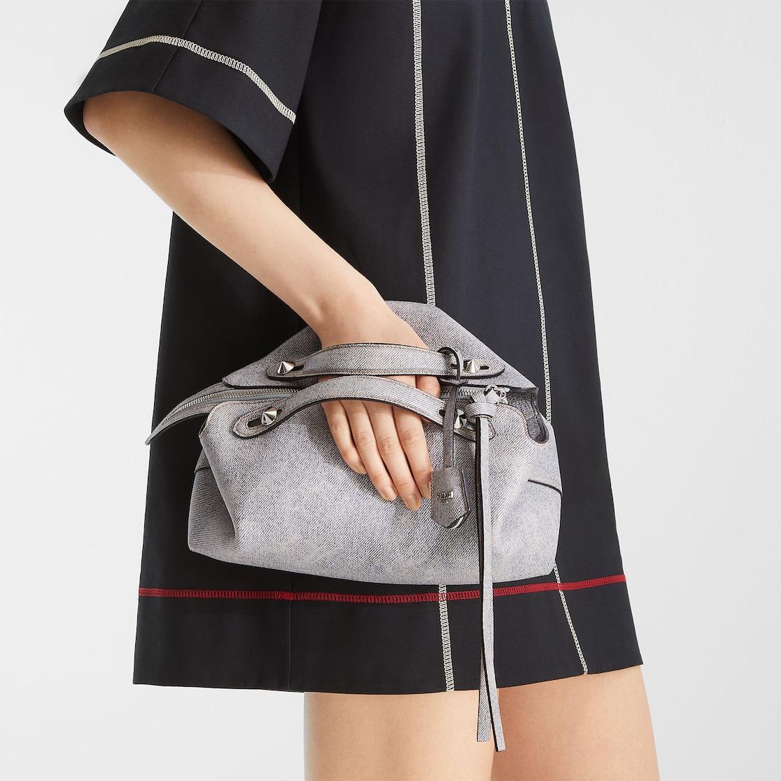 By The Way Soft MediumGray leather bag with a faded denim effect. Product Image