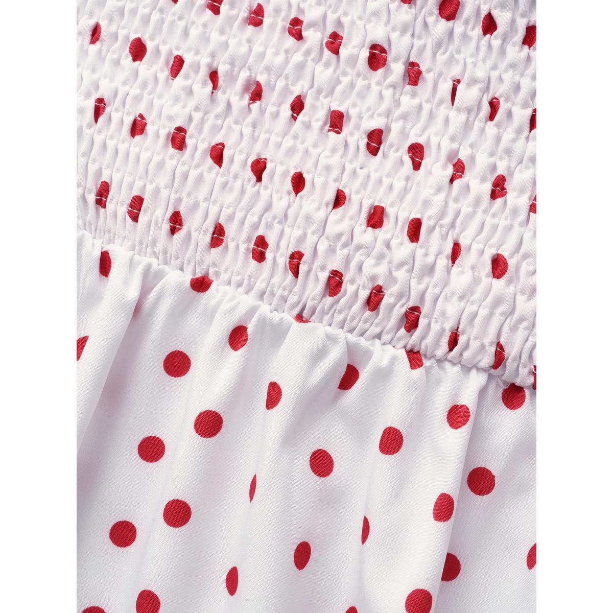 Plus Size Off Shoulder Polka Dot Shirred Ruffles Dress Originalwhite Women Elegant Shirred One-shoulder neck Short sleeve Curvy BloomChic 14-16/1X Product Image