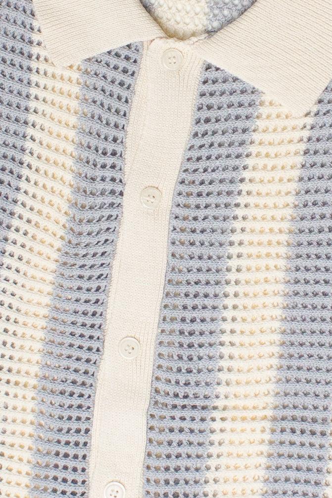 Striped Knit Mesh Button Up Shirt Product Image