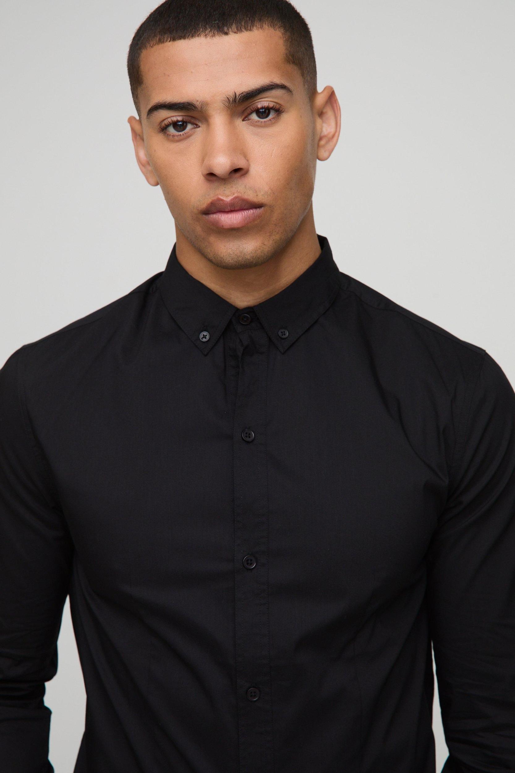 Slim Fit Basic Long Sleeve Collared Shirt | boohooMAN USA Product Image
