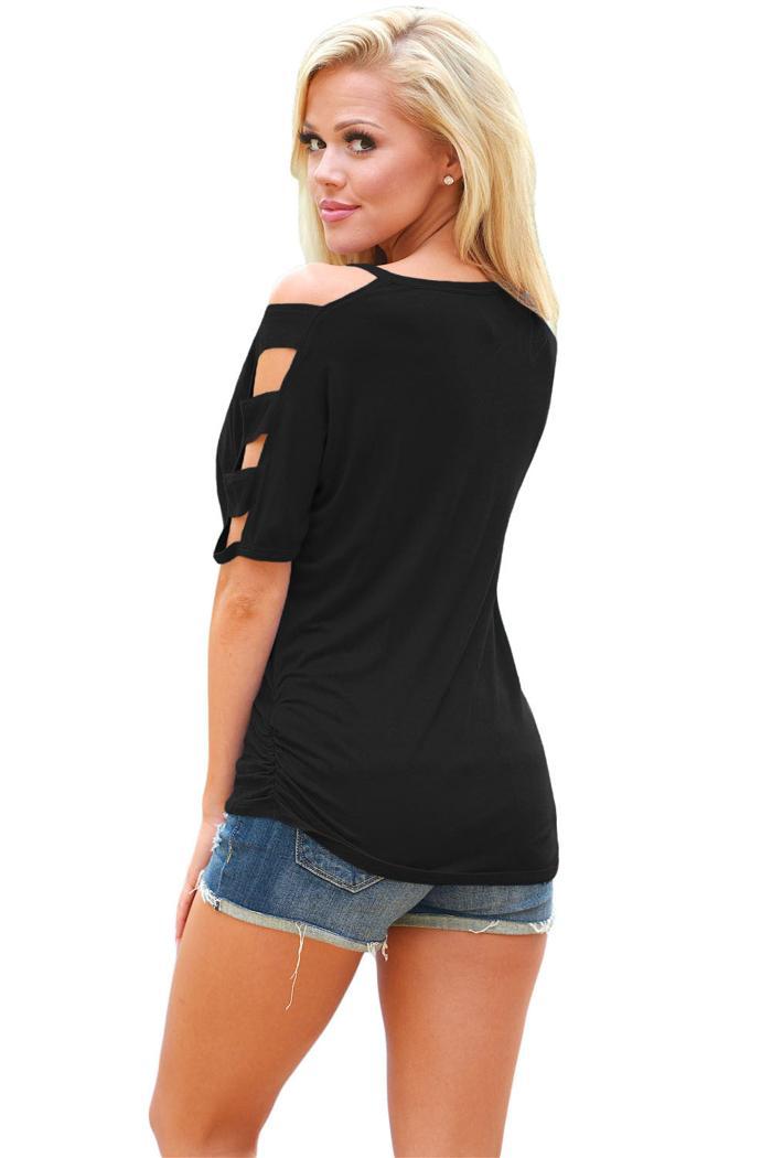 V Neck Short Sleeve Top With Arm Cut Product Image