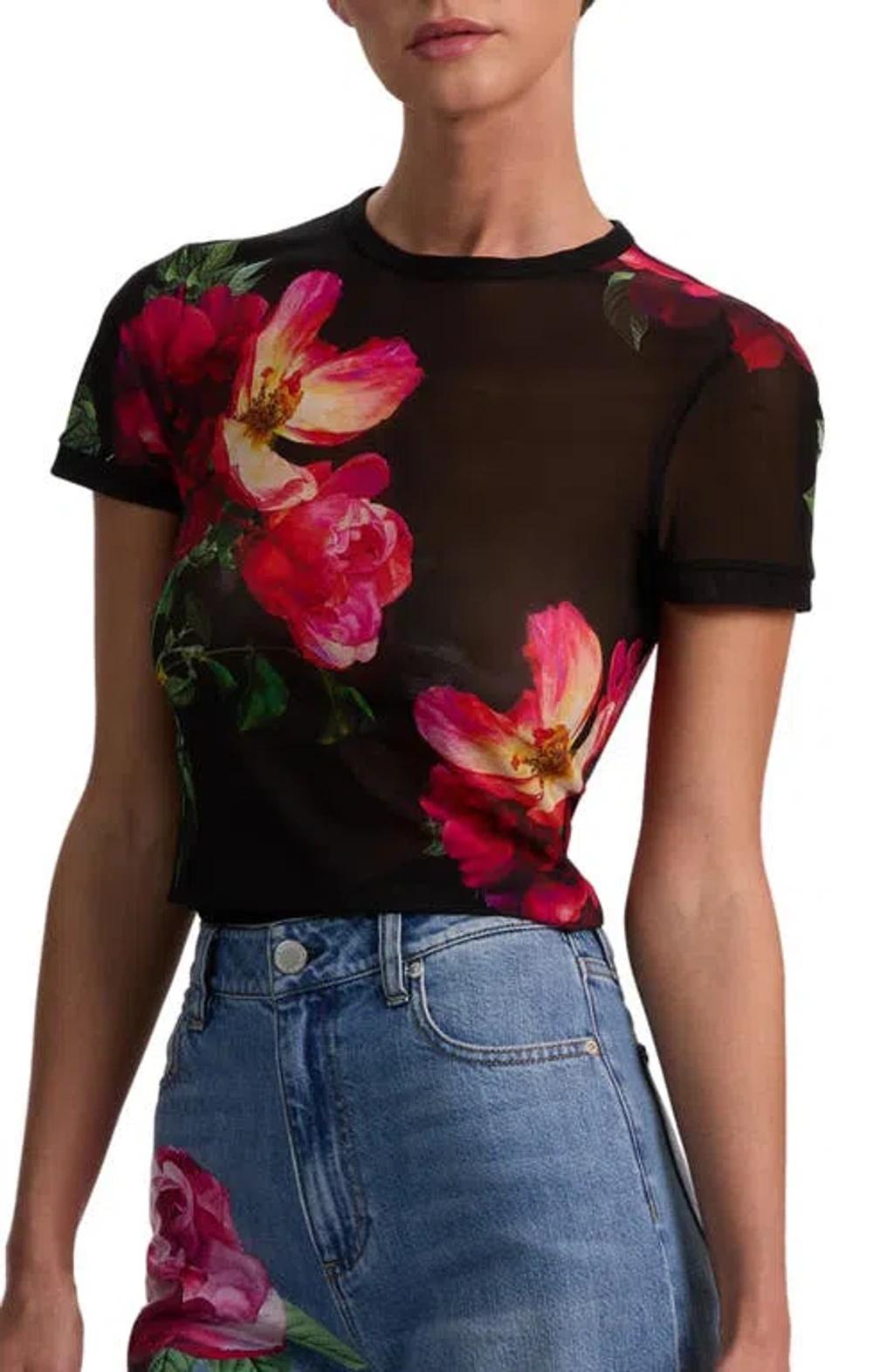 ALICE AND OLIVIA Tess Floral Crew-neck T-shirt In Black Product Image
