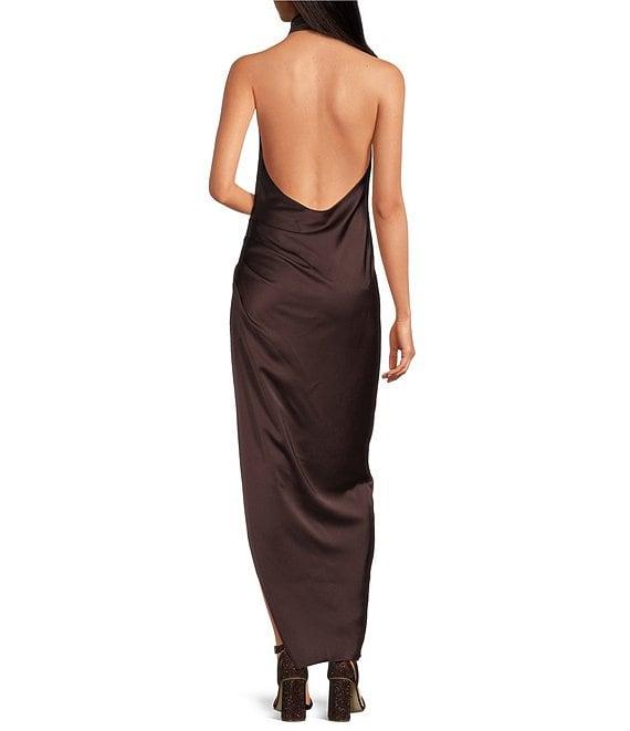 Gianni Bini Yelena Satin High Mock Neck Sleeveless Long Sheath Dress Product Image