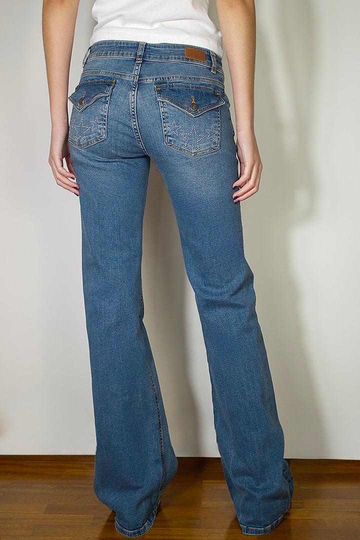 Low waist flared jeans with stars studs Product Image