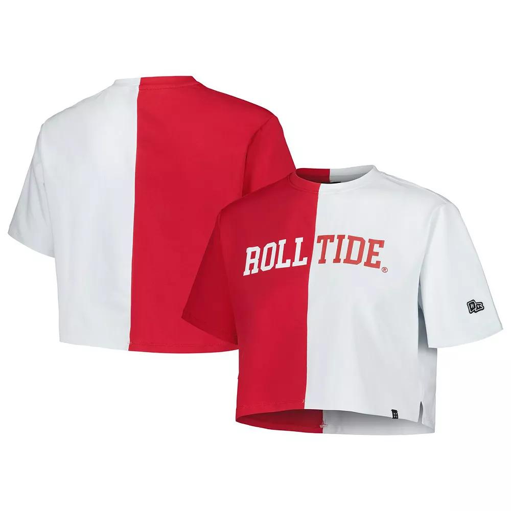 Women's Hype and Vice Crimson/White Alabama Crimson Tide Color Block Brandy Cropped T-Shirt, Size: Medium, Red Product Image
