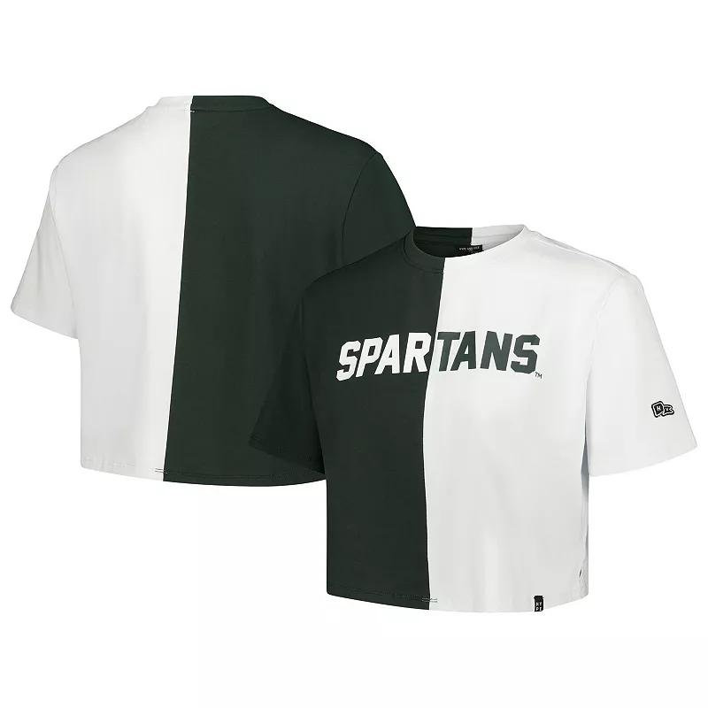 Women's Hype and Vice Green/White Michigan State Spartans Color Block Brandy Cropped T-Shirt, Size: Large Product Image