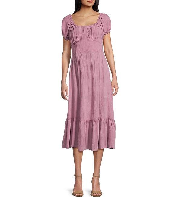 Angie U-Neckline Short Sleeve Empire Midi Dress Product Image