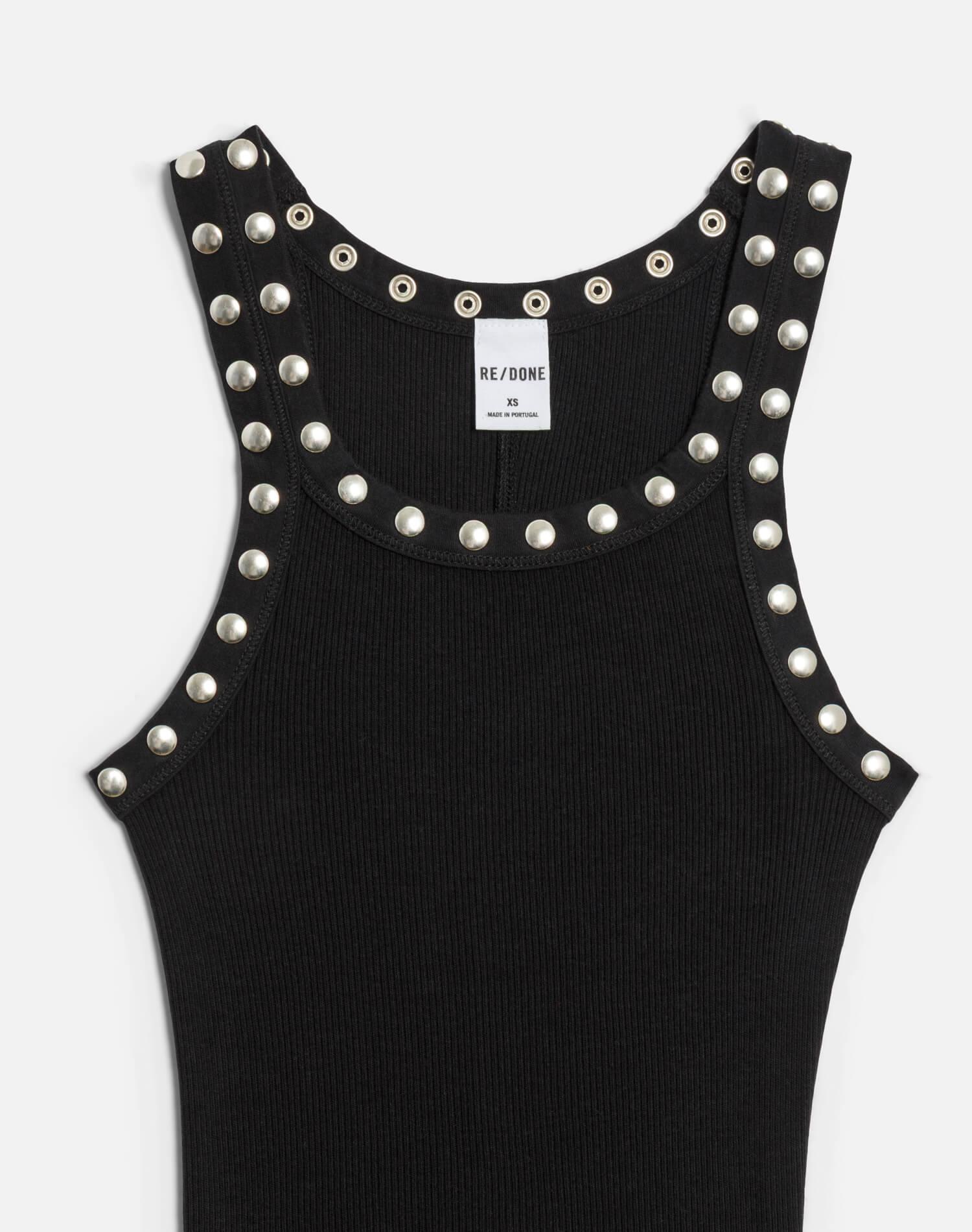 Studded Ribbed Tank - Black Product Image