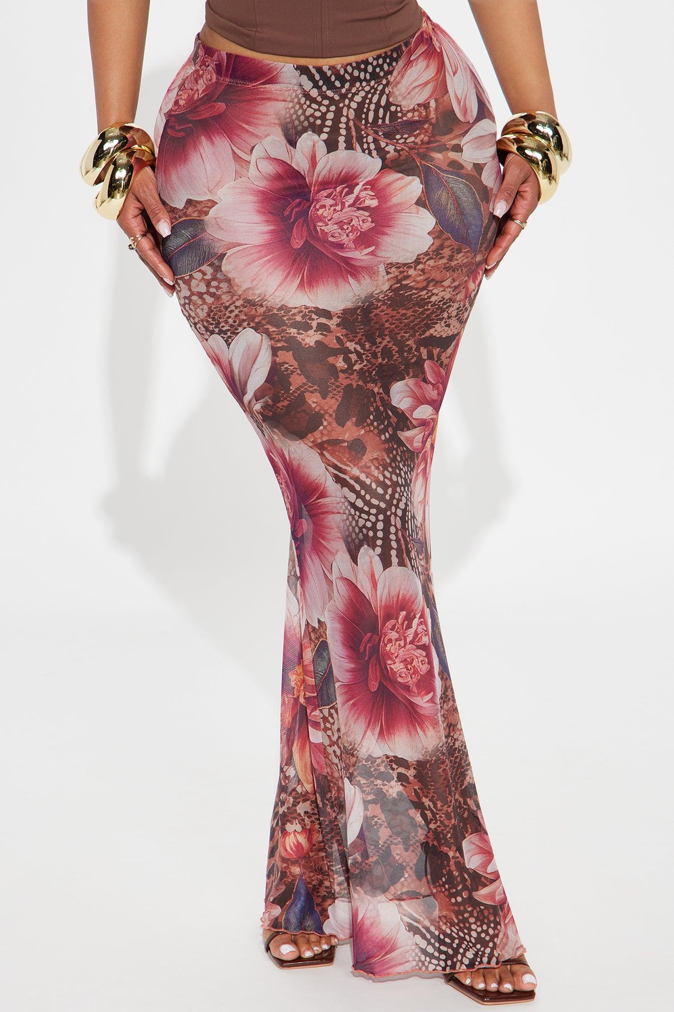 Feeling Some Type Of Way Floral Print Mesh Maxi Skirt - Brown/combo Product Image