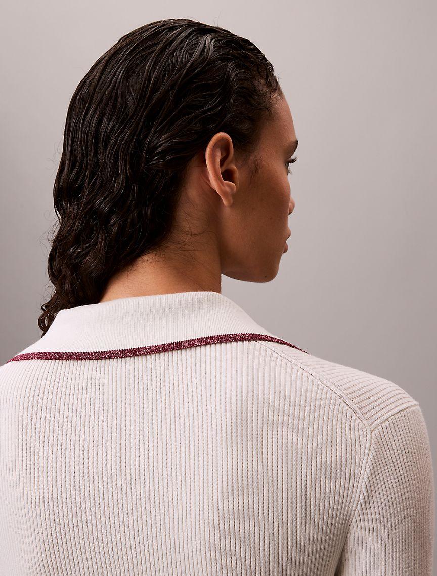 Smooth Cotton Rib Tipped Polo Cardigan Product Image