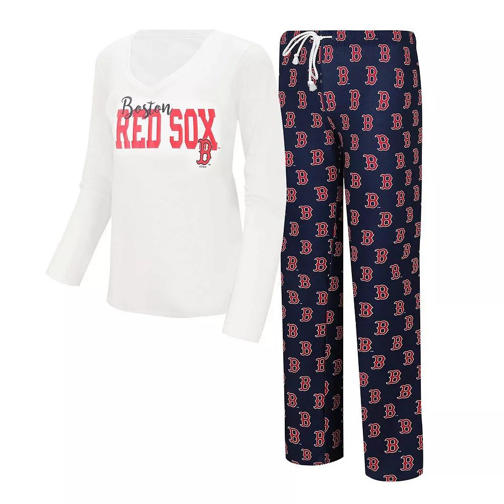 Women's Concepts Sport White/Navy Boston Red Sox Long Sleeve V-Neck T-Shirt & Gauge Pants Sleep Set, Size: Medium Product Image