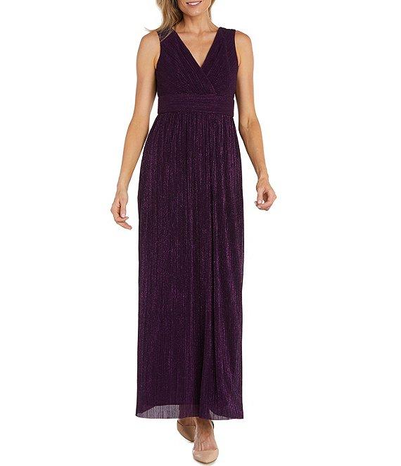 R & M Richards Flyaway Glitter Pleated 3/4 Sleeve V-Neck 2-Piece Jacket Dress Product Image