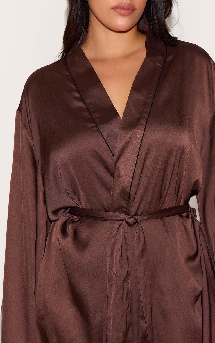 Plus Chocolate Satin Piping Robe Product Image