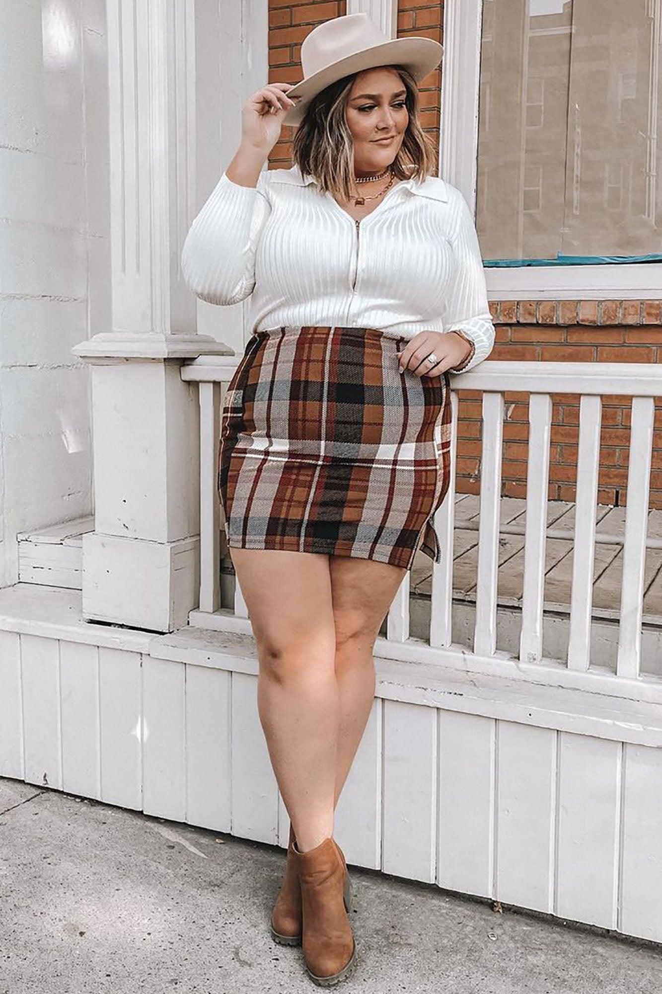 Jahia Plaid Mini Skirt - Brown/combo Product Image