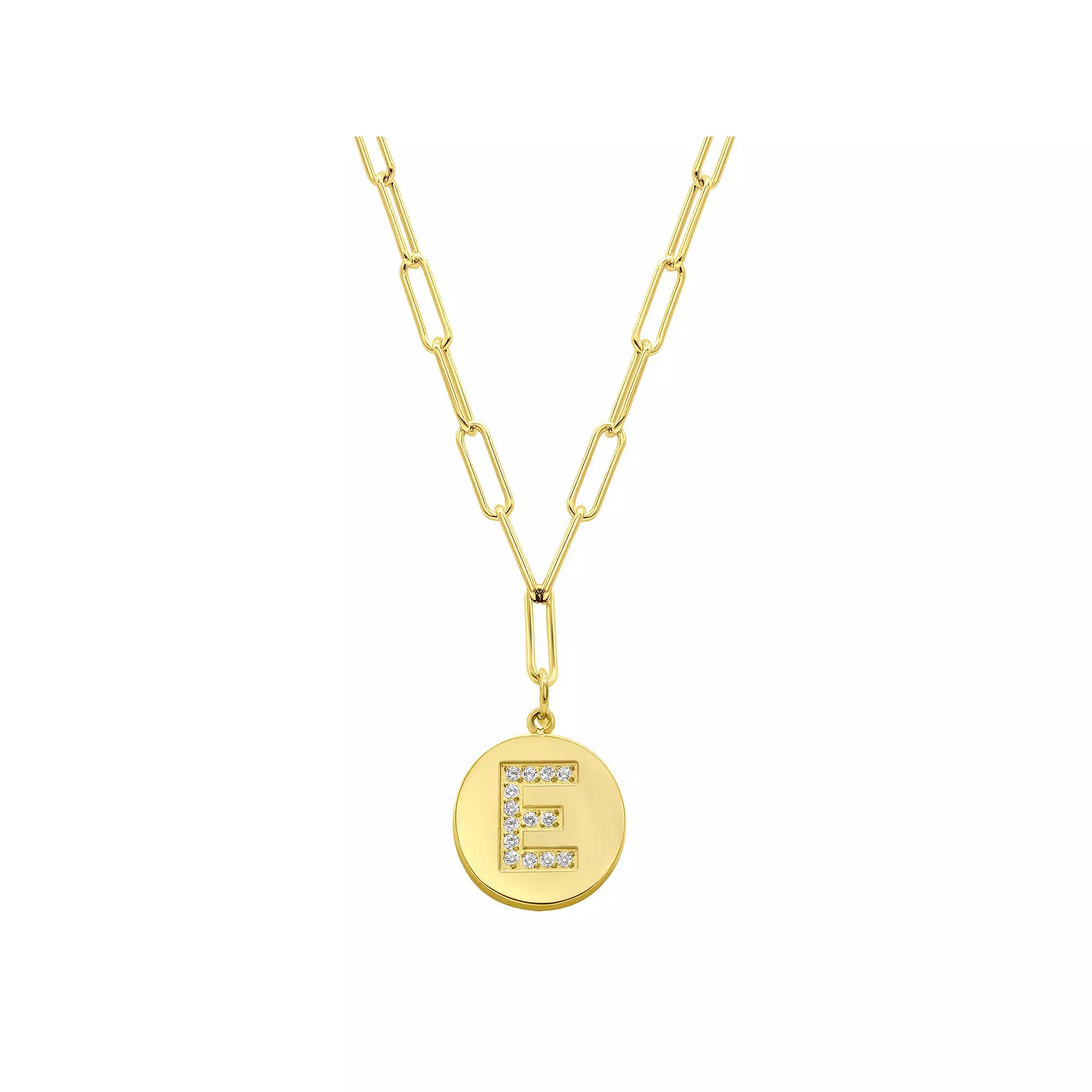 Adornia Gold Tone Adjustable Cubic Zirconia Initial Disc Pendant Paperclip Necklace, Womens Product Image