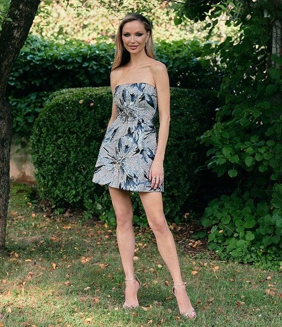 Muse by Marchesa Azalea Floral Print Novelty Sequin Straight Neck Spaghetti Strap A-Line Mini Dress Product Image