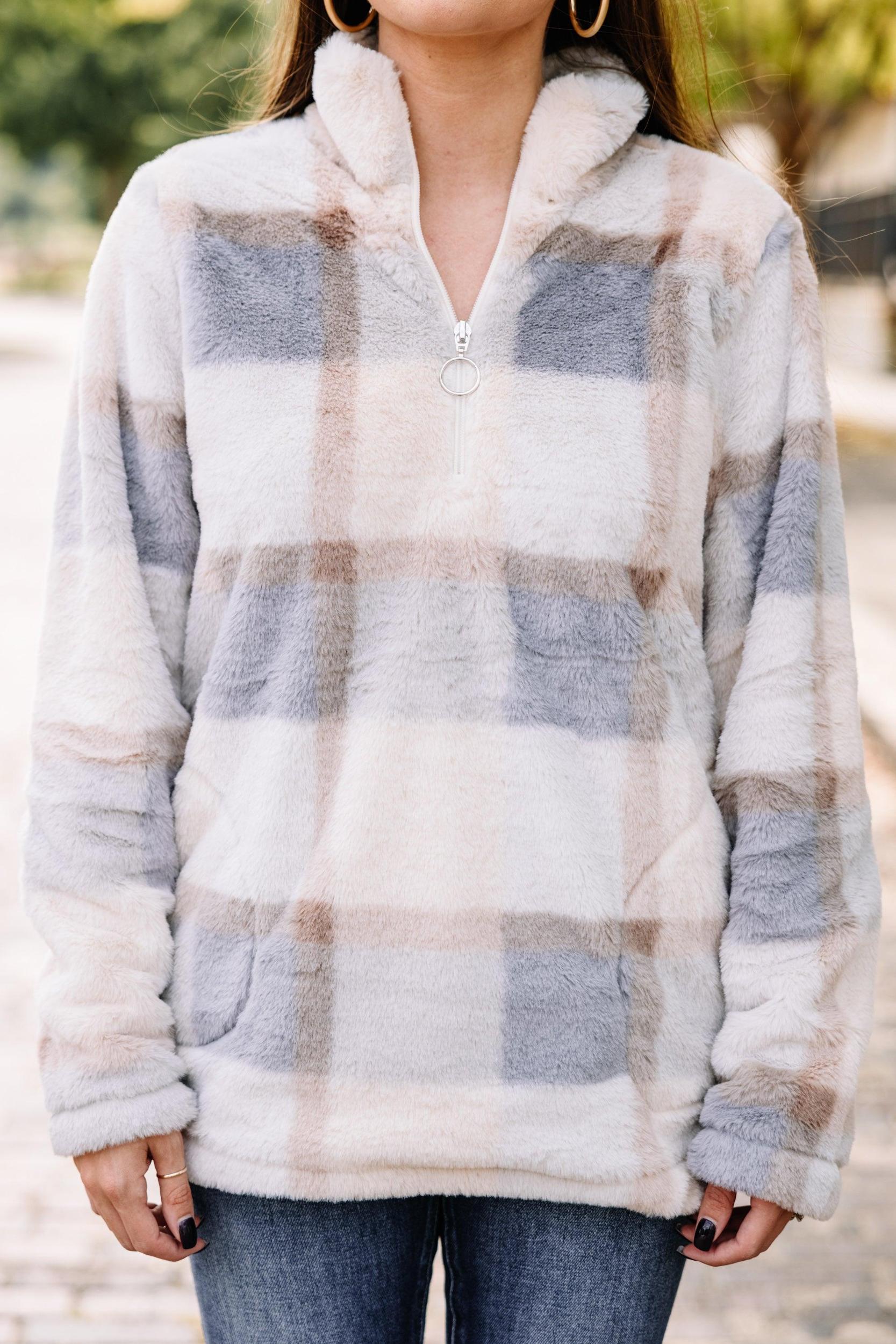 On The Schedule Gray Plaid Pullover Female Product Image