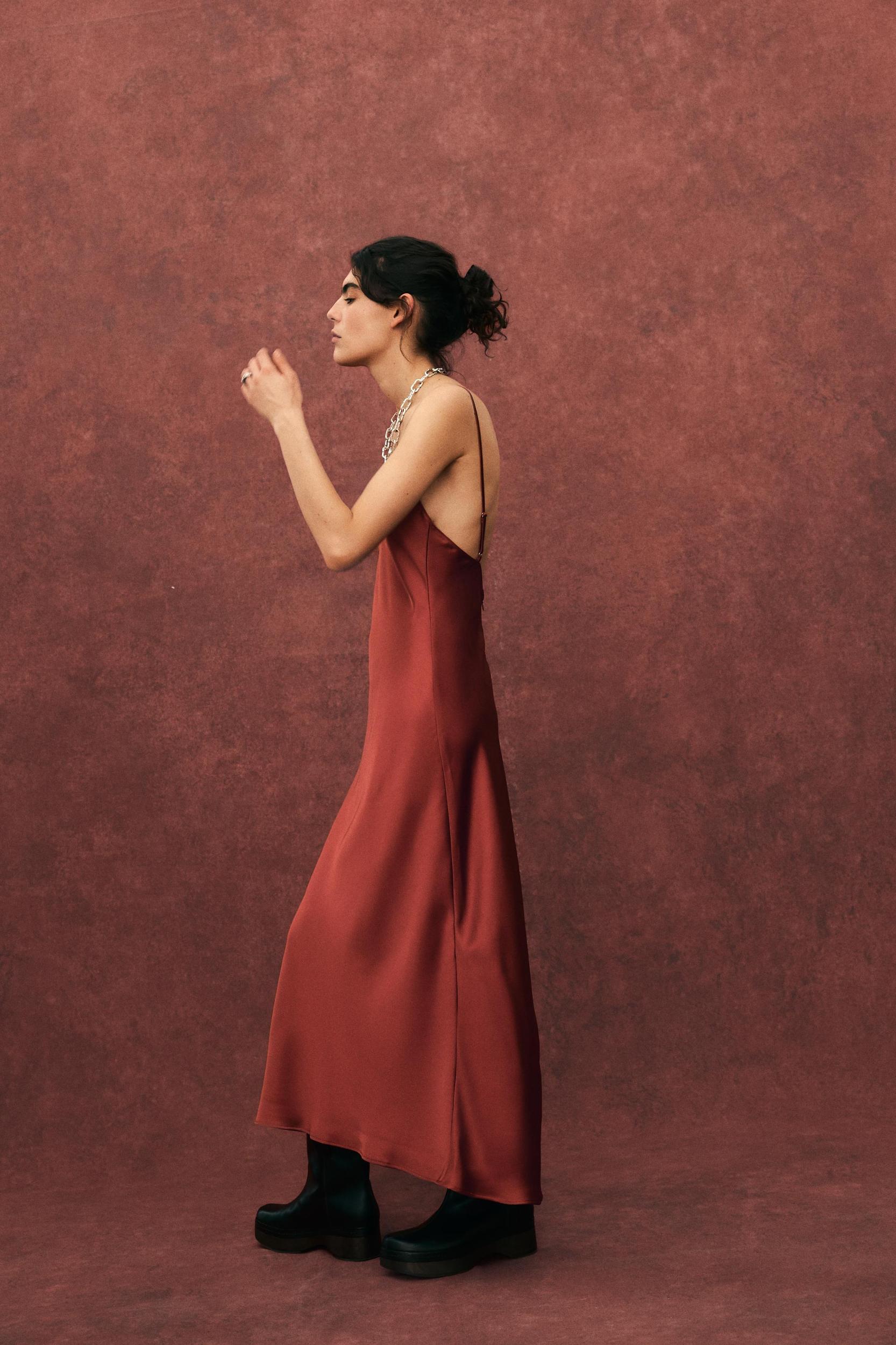 SATIN EFFECT MIDI DRESS Product Image