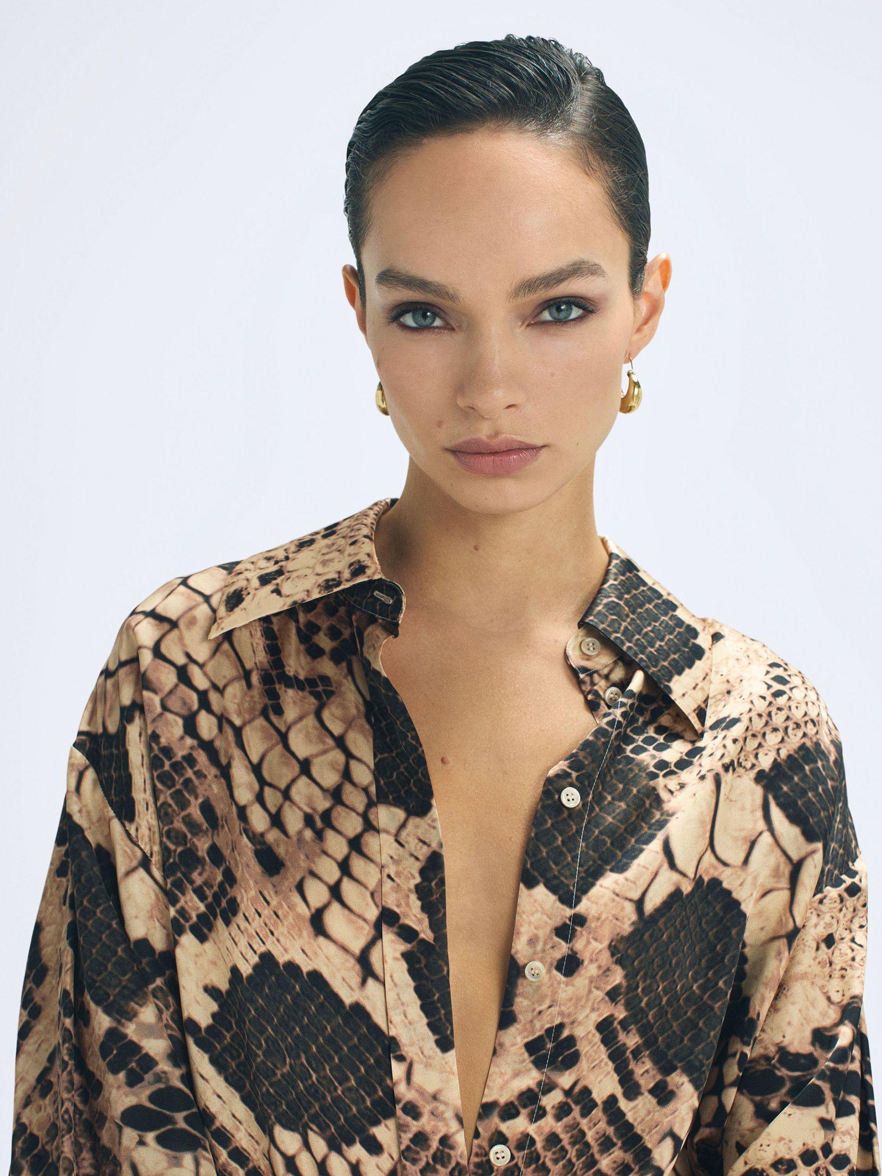 Silk Snake Print Drape Back Shirt in Snake Product Image